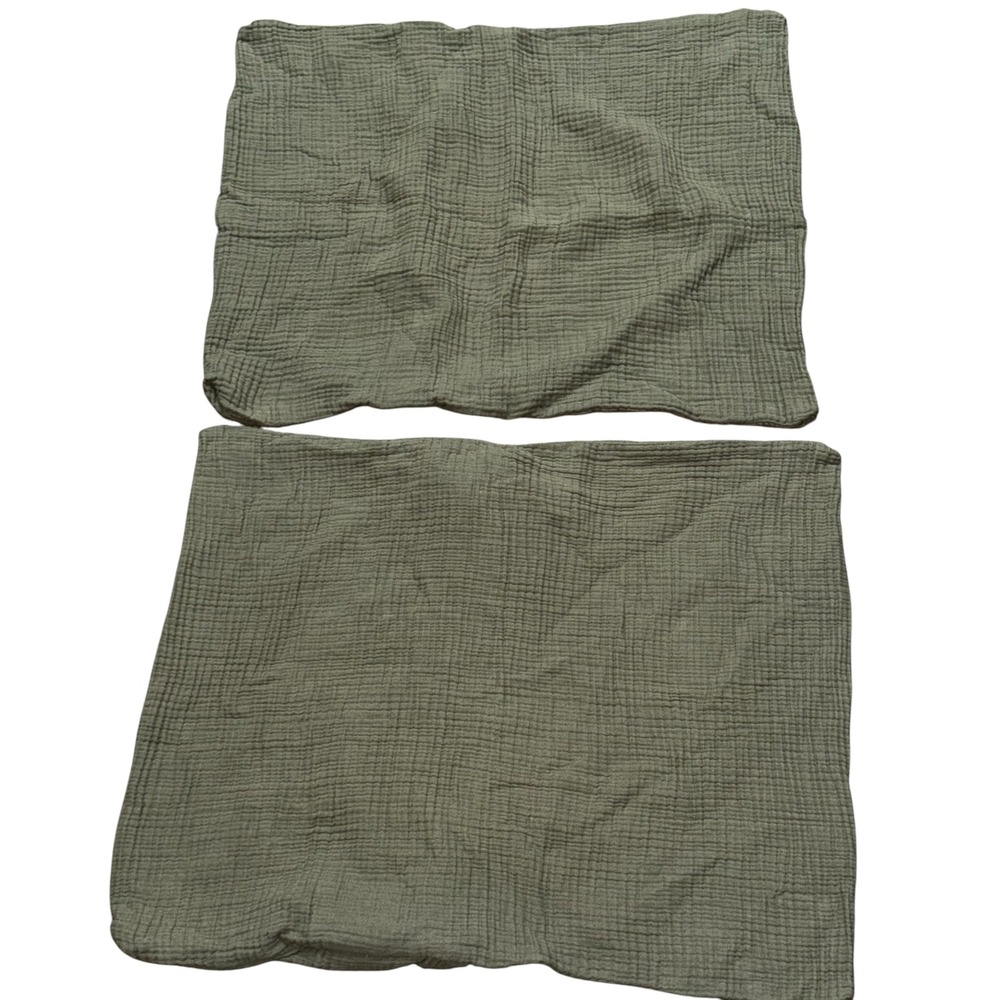 Quince Organic Cotton Gauze Standard Pillow Shams Set of 2 Olive Green Soft